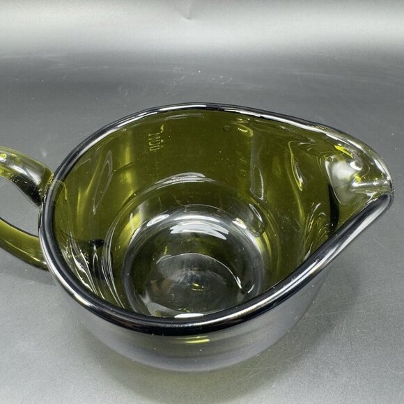 Hand Blown Dark Green Art Glass Pitcher Jug With Handle Hand Made Glassware VTG - Picture 6 of 13
